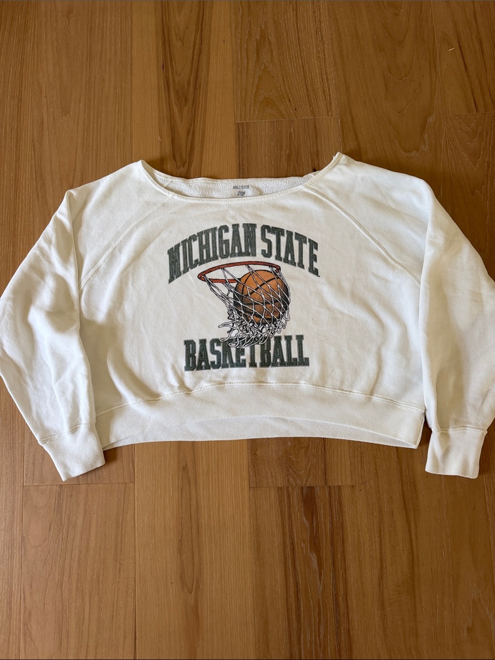 Hollister Michigan State White Basketball Cropped Sweatshirt-  M